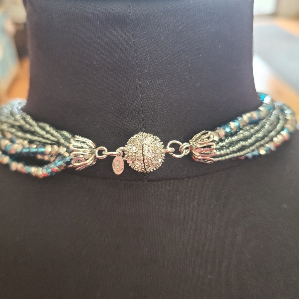 Premier Designs Teal and Silver Multi-Strand Beaded Necklace & Bracelet Set - Picture 4 of 5